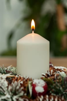 Beautiful Candles in home. Warm christmas decoration