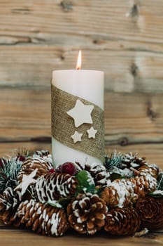 Beautiful Candles in home. Warm christmas decoration
