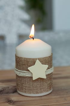 Beautiful Candles in home. Warm christmas decoration