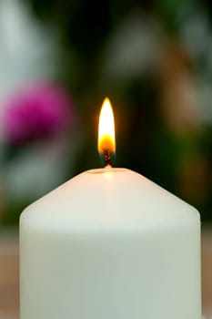 Beautiful Candles in home. Warm christmas decoration