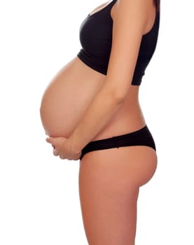 Profile of a woman during of pregnancy isolated on a white background
