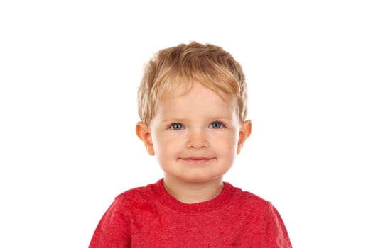 Beautiful little child two years old laughing isolated on a white background