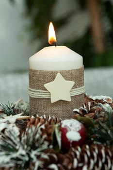 Beautiful Candles in home. Warm christmas decoration