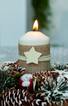 Beautiful Candles in home. Warm christmas decoration