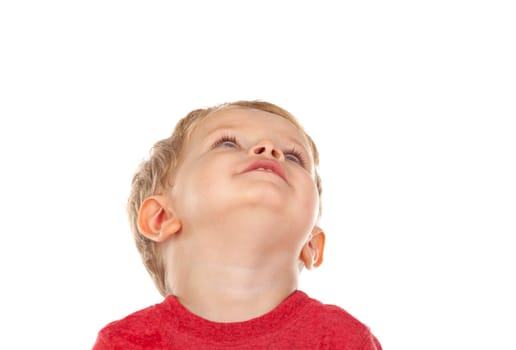 Beautiful little child two years old laughing isolated on a white background