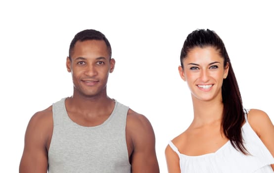 Beautiful girl and handsome guy isolated on a white background