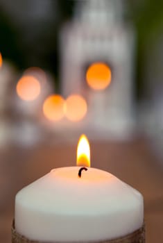 Beautiful Candles in home. Warm christmas decoration