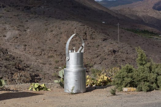 Giant blowtorch in the garden of Villa Mogan, the historic windmill Molino de Viento, Mogan, Gran Canaria, Spain