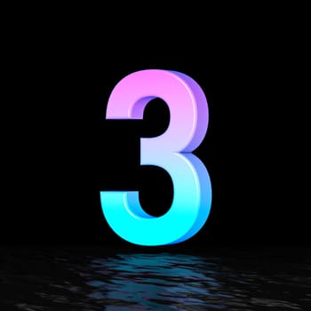 Cyan magenta font Number 3 THREE 3D render illustration isolated on black background