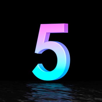 Cyan magenta font Number 5 FIVE 3D render illustration isolated on black background