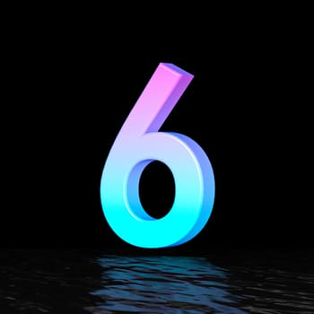 Cyan magenta font Number 6 SIX 3D render illustration isolated on black background