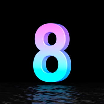 Cyan magenta font Number 8 EIGHT 3D render illustration isolated on black background