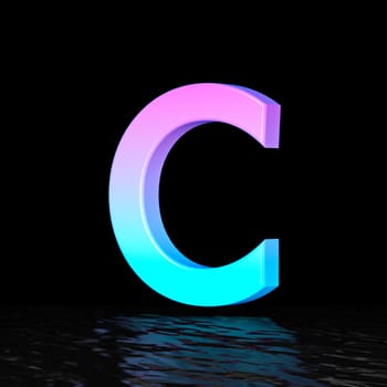 Cyan magenta font Letter C 3D render illustration isolated on black background