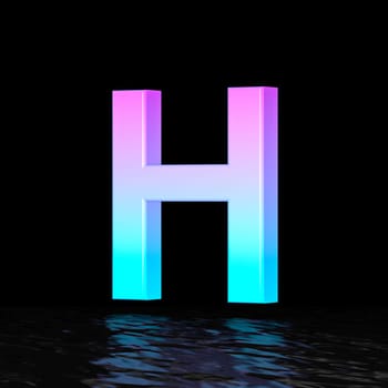 Cyan magenta font Letter H 3D render illustration isolated on black background