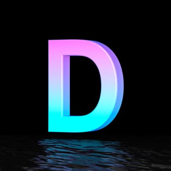 Cyan magenta font Letter D 3D render illustration isolated on black background