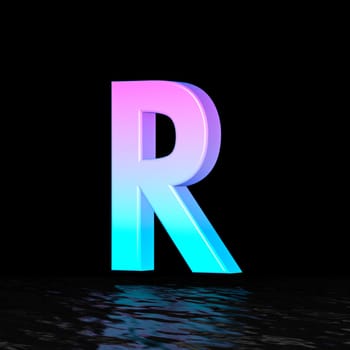 Cyan magenta font Letter R 3D render illustration isolated on black background
