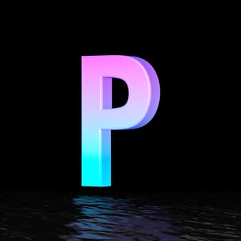 Cyan magenta font Letter P 3D render illustration isolated on black background