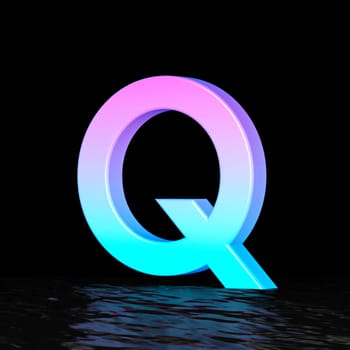 Cyan magenta font Letter Q 3D render illustration isolated on black background