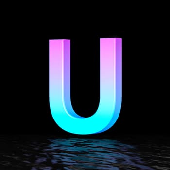 Cyan magenta font Letter U 3D render illustration isolated on black background