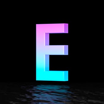 Cyan magenta font Letter E 3D render illustration isolated on black background