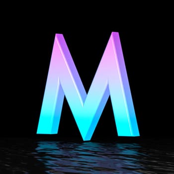Cyan magenta font Letter M 3D render illustration isolated on black background