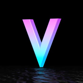 Cyan magenta font Letter V 3D render illustration isolated on black background