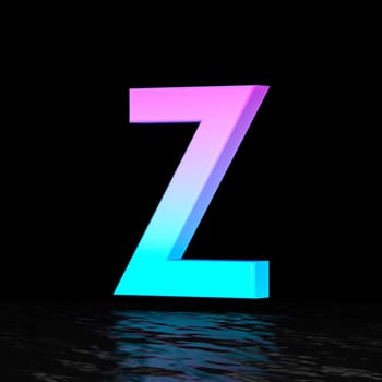Cyan magenta font Letter Z 3D render illustration isolated on black background