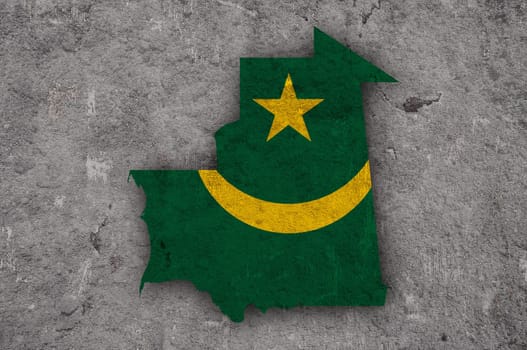Map and flag of Mauritania on weathered concrete