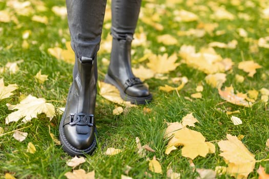 Elegant women's shoes on the foot on the street. Comfort and fashion. High quality photo