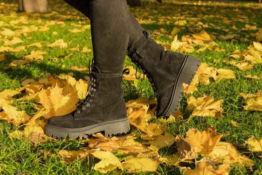 Elegant women's shoes on the foot on the street. Comfort and fashion. High quality photo