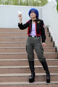 Young japanese man dressed in cosplay costume at Mamugame-Jou Park cosplay contest, May 3, 2013, in Kagawa, Japan