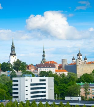Skyline of Tallin with castle and churches, Estonia