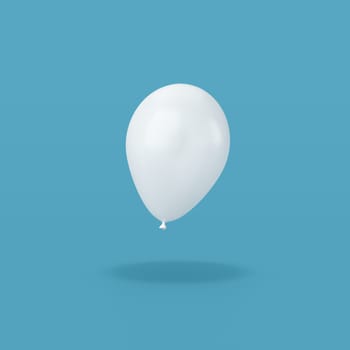 One Single White Balloon Isolated on Flat Blue Background with Shadow 3D Illustration