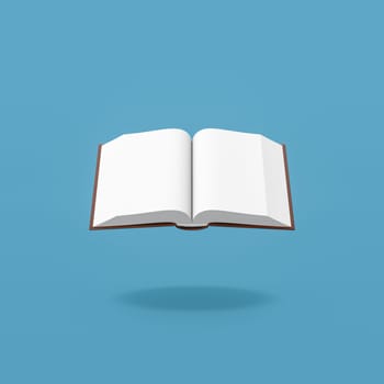 Open Book with Blank Pages Isolated on Flat Blue Background with Shadow 3D Illustration