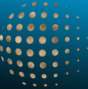 Abstract dotted globe in gold blue. Dotted globe pattern. Illustration