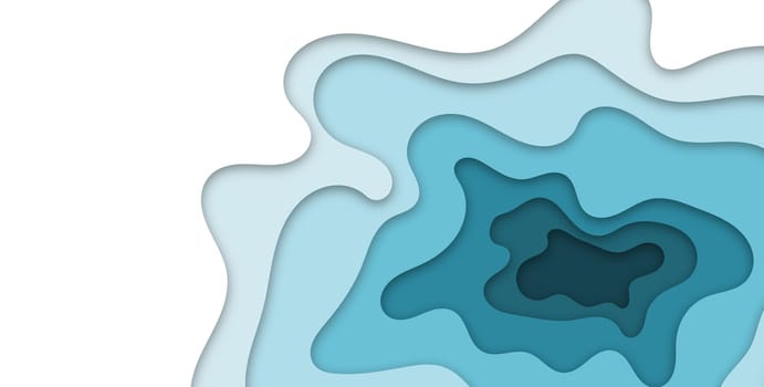 3D abstract blue wave background paper cut shapes. Turquoise blue multi layer wavy design, place for text. Illustration