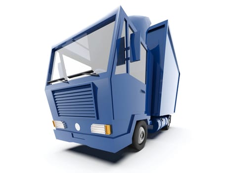 Blue Toy Commercial Delivery Truck on a White Background isolated, Template Element Infographic, Postal Truck, Express, Fast Delivery, Blue Delivery Truck Icon, Transporting Service, Packages Shipment