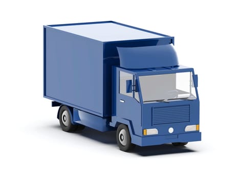 Blue Toy Commercial Delivery Truck on a White Background isolated, Template Element Infographic, Postal Truck, Express, Fast Delivery, Blue Delivery Truck Icon, Transporting Service, Packages Shipment