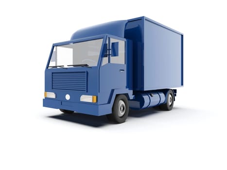 Blue Toy Commercial Delivery Truck on a White Background isolated, Template Element Infographic, Postal Truck, Express, Fast Delivery, Blue Delivery Truck Icon, Transporting Service, Packages Shipment