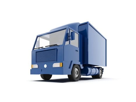 Blue Toy Commercial Delivery Truck on a White Background isolated, Template Element Infographic, Postal Truck, Express, Fast Delivery, Blue Delivery Truck Icon, Transporting Service, Packages Shipment