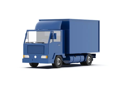 Blue Toy Commercial Delivery Truck on a White Background isolated, Template Element Infographic, Postal Truck, Express, Fast Delivery, Blue Delivery Truck Icon, Transporting Service, Packages Shipment