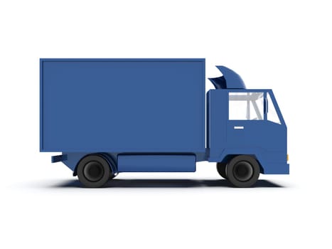 Blue Toy Commercial Delivery Truck on a White Background isolated, Template Element Infographic, Postal Truck, Express, Fast Delivery, Blue Delivery Truck Icon, Transporting Service, Packages Shipment