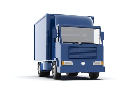 Blue Toy Commercial Delivery Truck on a White Background isolated, Template Element Infographic, Postal Truck, Express, Fast Delivery, Blue Delivery Truck Icon, Transporting Service, Packages Shipment