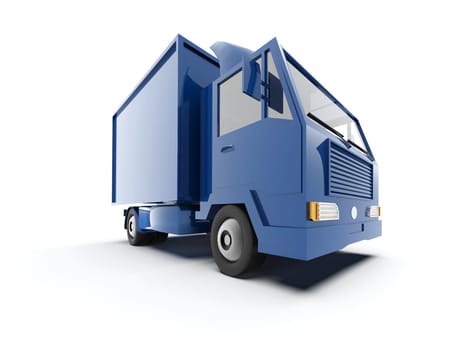 Blue Toy Commercial Delivery Truck on a White Background isolated, Template Element Infographic, Postal Truck, Express, Fast Delivery, Blue Delivery Truck Icon, Transporting Service, Packages Shipment
