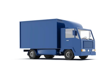 Blue Toy Commercial Delivery Truck on a White Background isolated, Template Element Infographic, Postal Truck, Express, Fast Delivery, Blue Delivery Truck Icon, Transporting Service, Packages Shipment