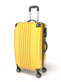 Yellow suitcase 3D render illustration isolated on white background