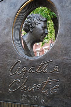 The bronze memorial of the writer Agatha Christie in London.