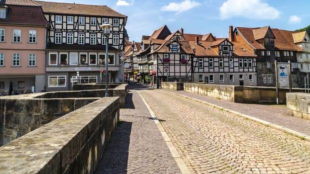 Pedestrian zone in small city Hannoversch Muenden, Germany