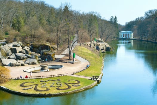 View of Sophia park in the spring. Famous tourist destination. Uman, Ukraine