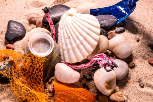 plastic pollution on a beach
